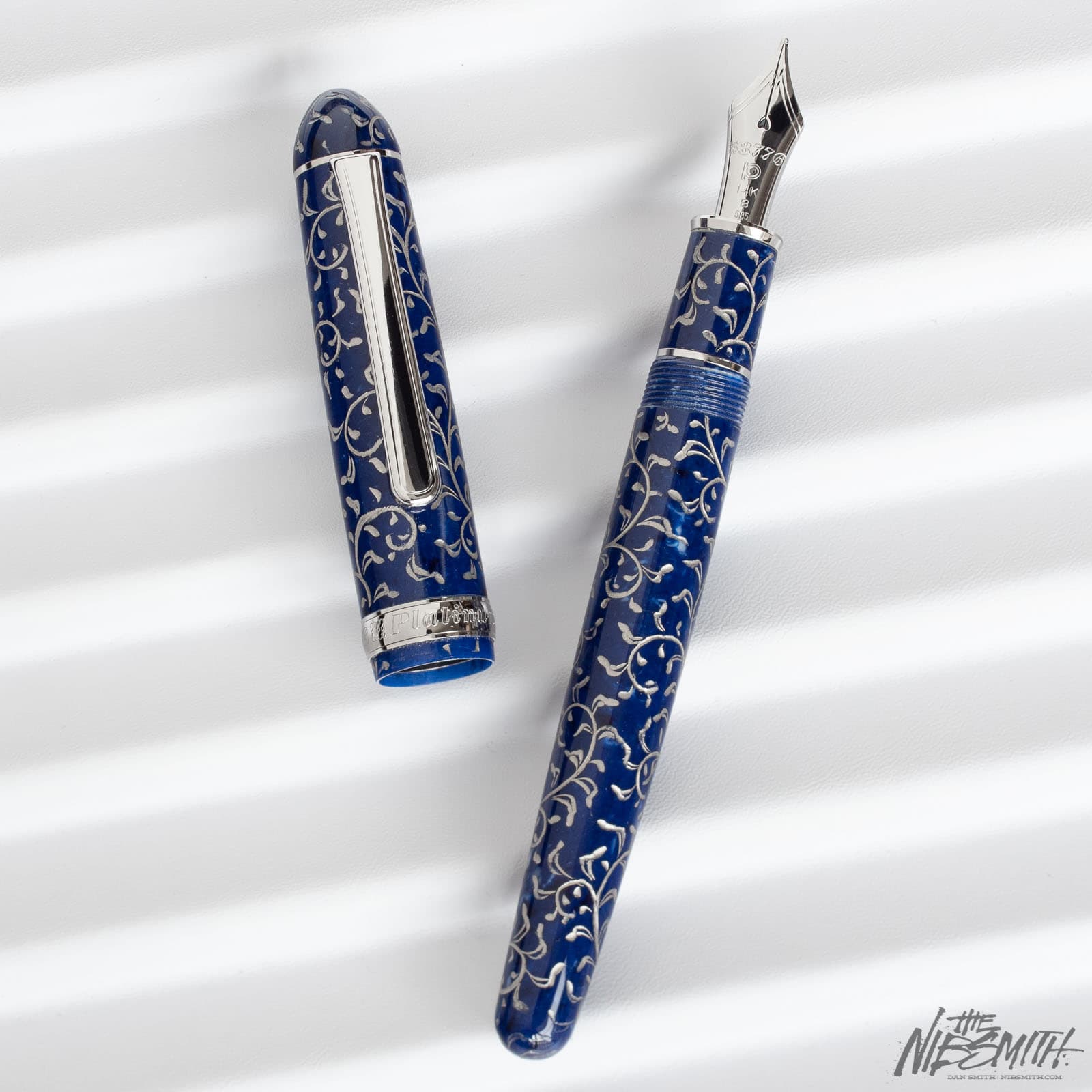 Platinum #3776 Celluloid Fountain Pen – Karakusa Blue, Rhodium Trim