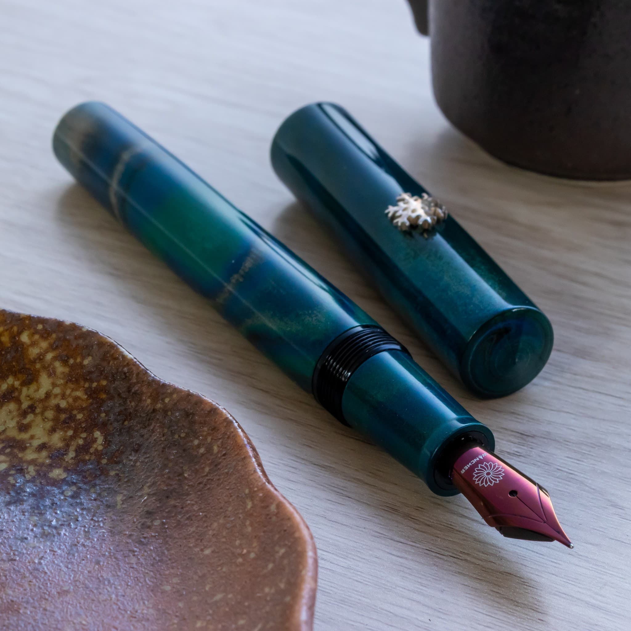 Wancher Mine Marble Green #6 Jowo Amethyst Purple Nib Fountain Pen